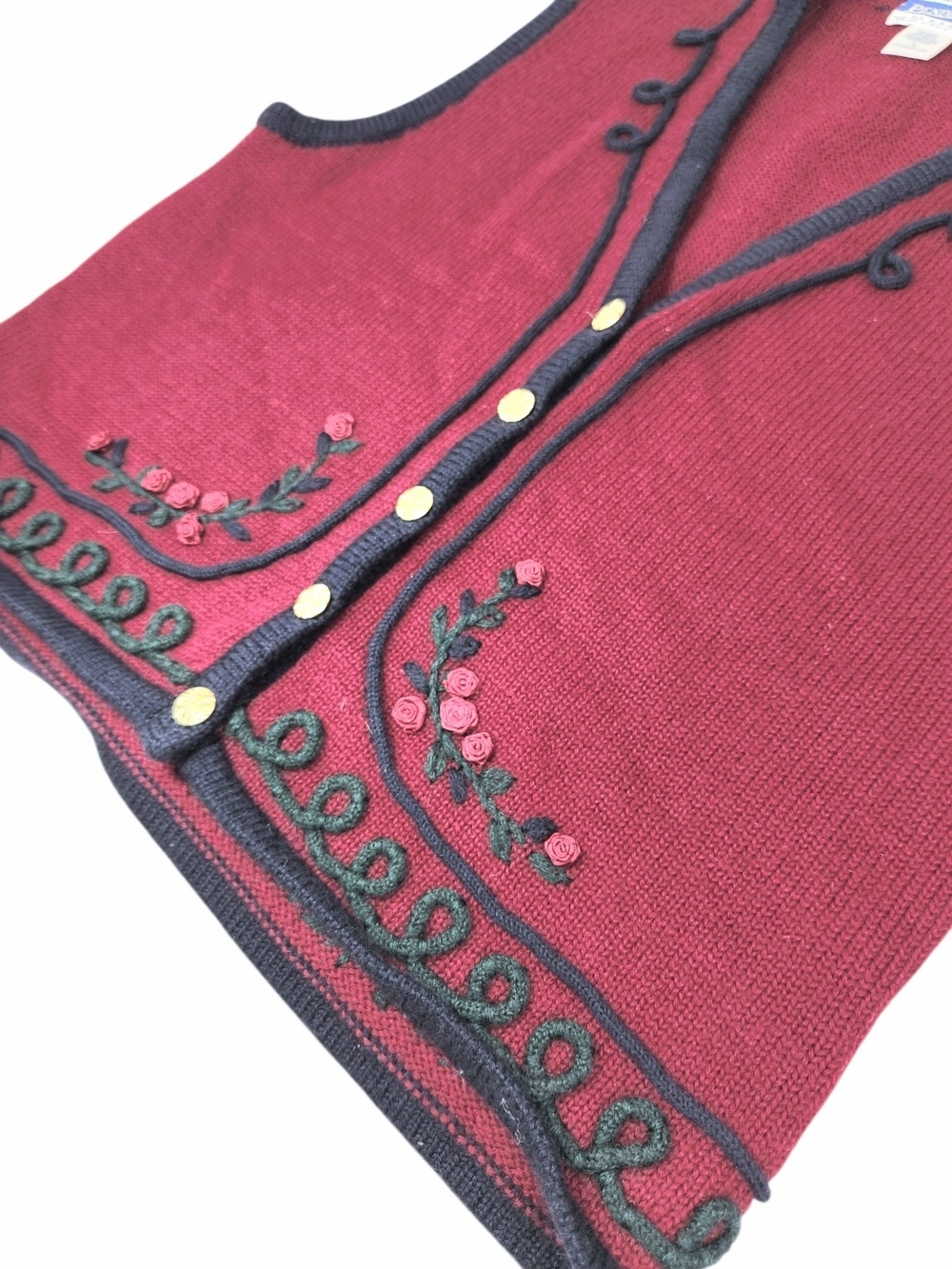 Vintage Pendleton Virgin Wool Vest L Red Embroidered Floral Cottage Folk Granny - Picture 5 of 12